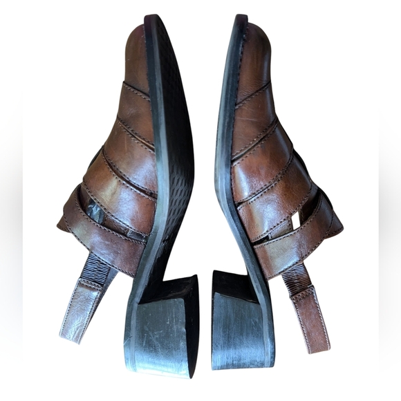 Nicole Pixie Fisherman Leather Sandals Vintage Block Heels Slingbacks Sz 10 - Picture 2 of 10